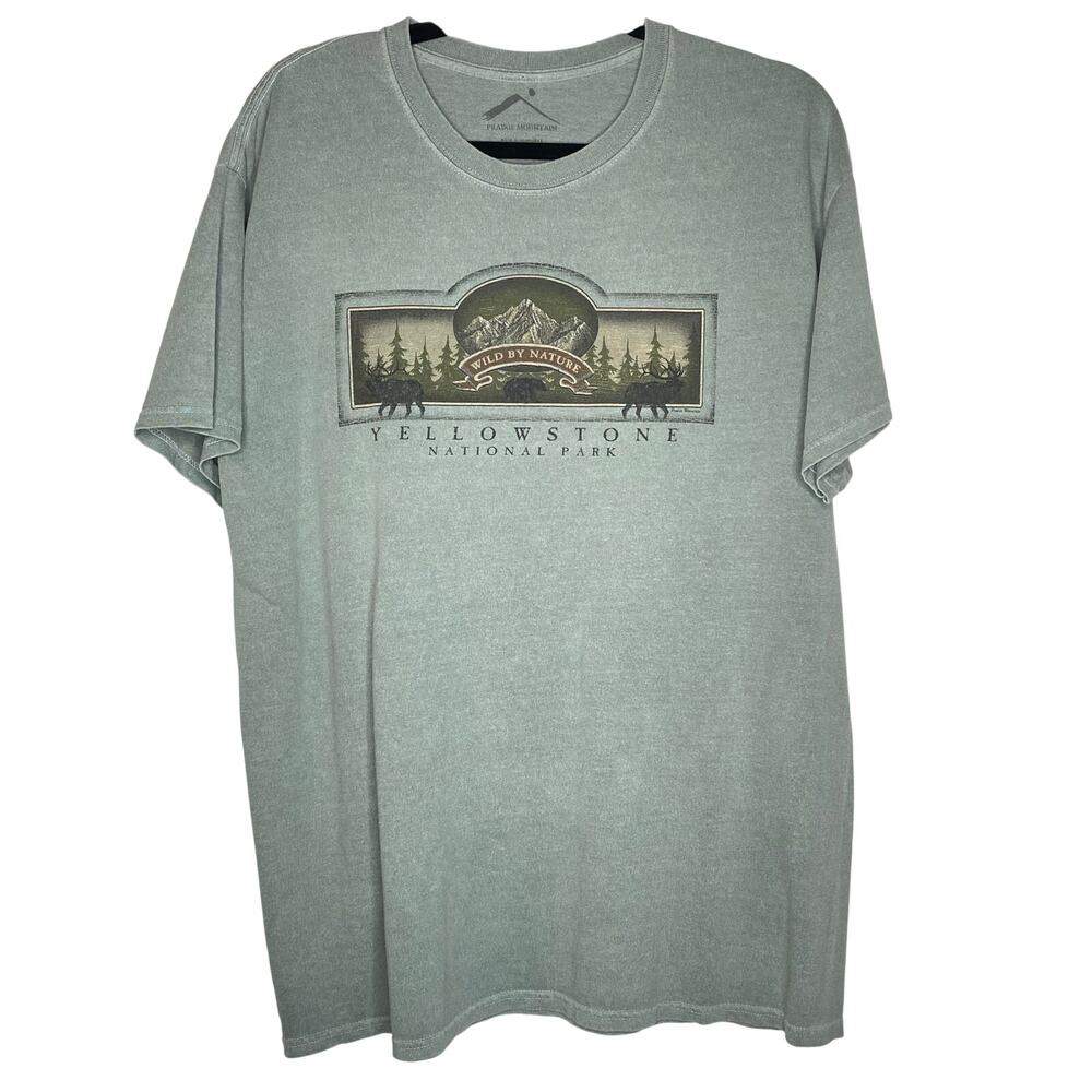Prairie Mountain Green 100% Cotton Yellowstone National Park Tee Size Large